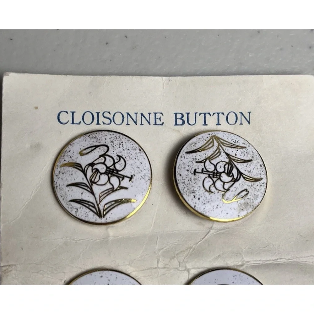 Japanese Cloisonne Enamel Buttons Original Card Japan White ENAMEL LOSS spots